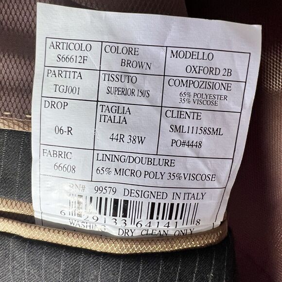 Caravelli 2-Pc Men's Suit Black Pin Superior 150s Blazer 44R Pants 38x44 FLAWS - Picture 7 of 16